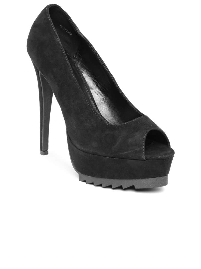 Buy FOREVER 21 Black Peep Toed Suede Stilettos Heels for Women 1129935 Myntra