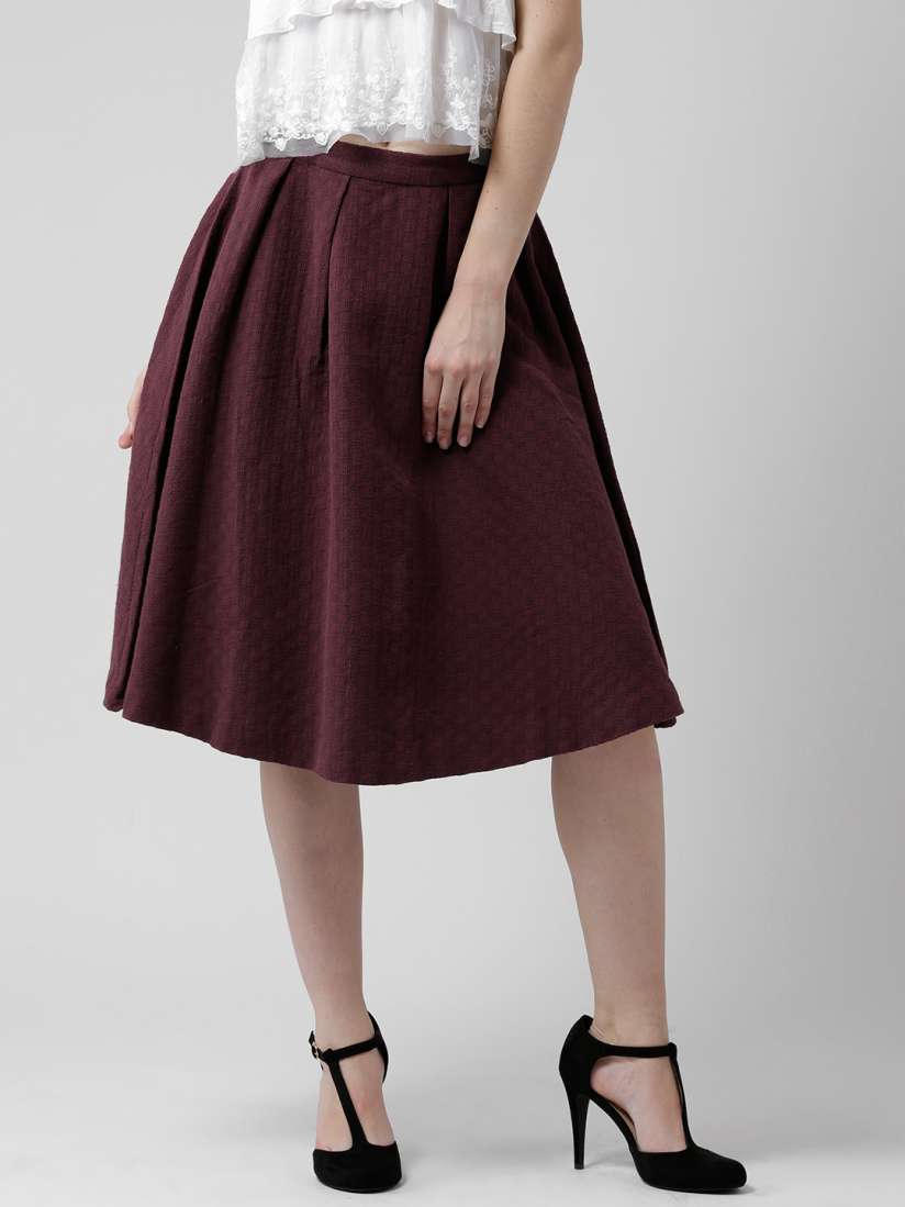 Buy FOREVER 21 Burgundy Flared Midi Skirt Skirts for Women 1130039 Myntra