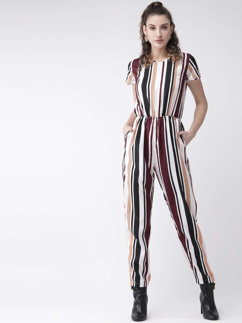 Buy U F Women Off White Burgundy Striped Basic Jumpsuit Jumpsuit for Women 11300862 Myntra