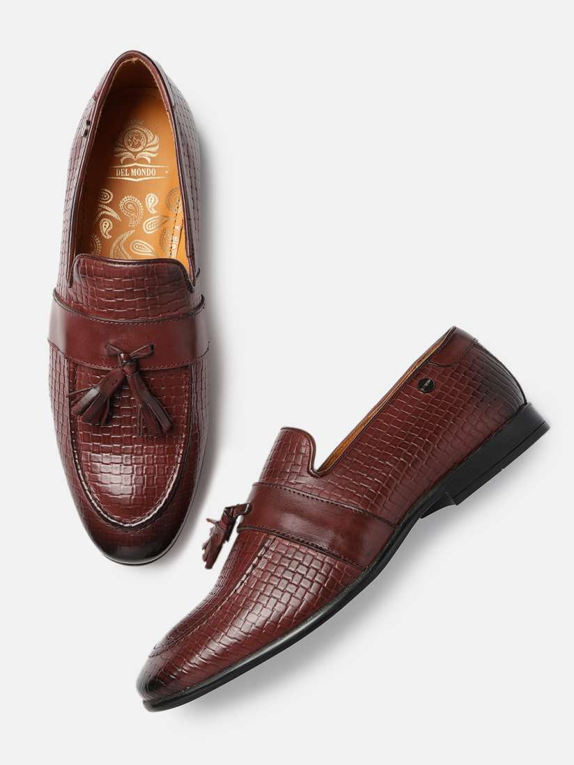 Buy DEL MONDO Men Burgundy Textured Leather Formal Slip On Shoes Formal Shoes for Men 11301648 Myntra