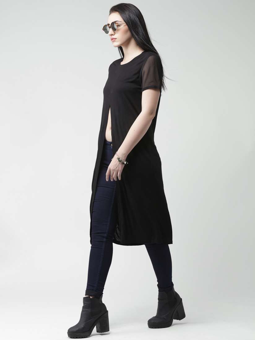 Buy FOREVER 21 Black Front Slit Long Top Tops for Women 1130195 Myntra