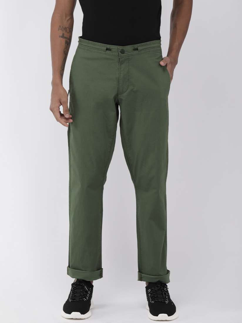 Buy Denizen From Levis Men Olive Green Regular Fit Self Checked Regular Trousers Trousers for Men 11302810 Myntra