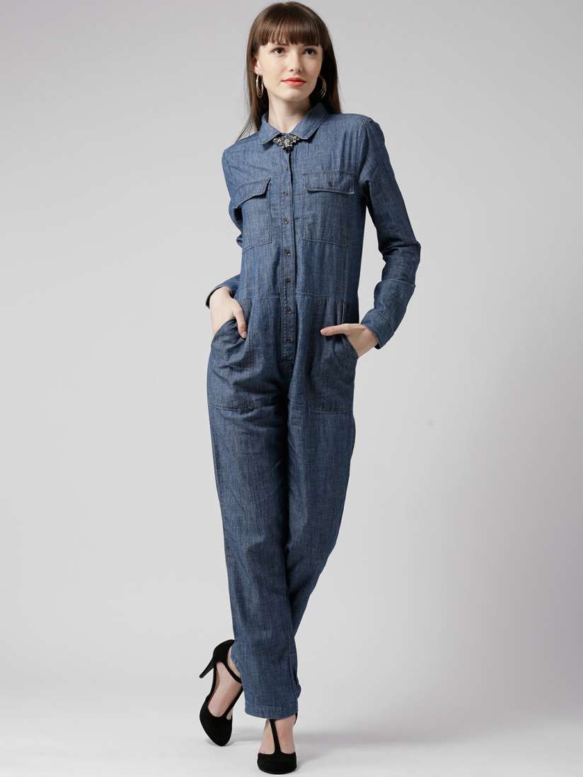 Buy FOREVER 21 Blue Denim Jumpsuit Jumpsuit for Women 1130649 Myntra
