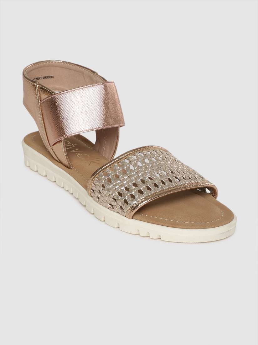 Buy Catwalk Women Rose Gold Woven Design Open Toe Flats Flats for Women 11306896 Myntra