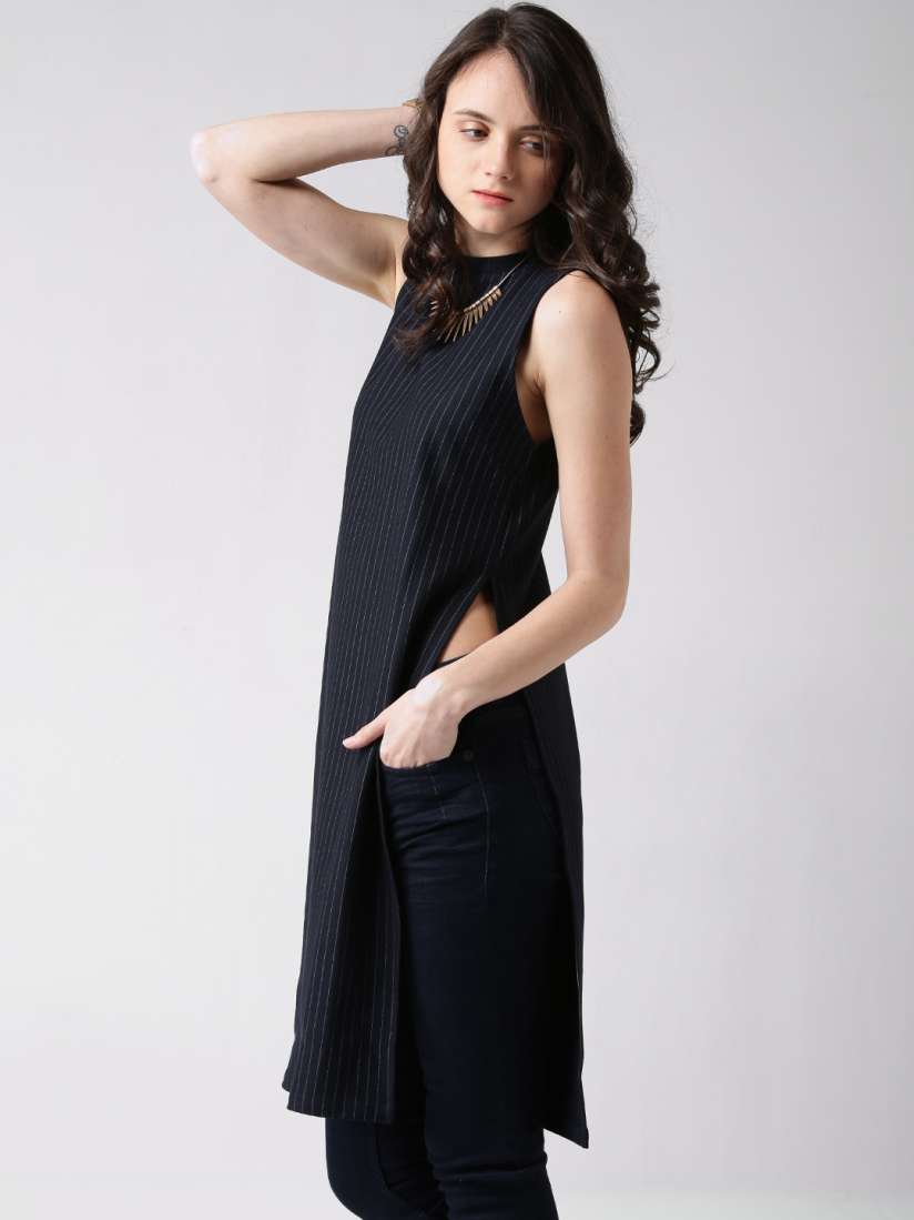 Buy FOREVER 21 Navy Striped High Slit Tunic Tunics for Women 1130715 Myntra