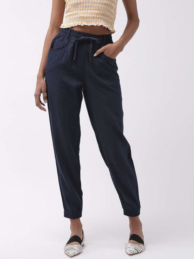 Buy Marks Spencer Women Navy Blue Regular Fit Solid Cropped Joggers Trousers for Women 11310392 Myntra