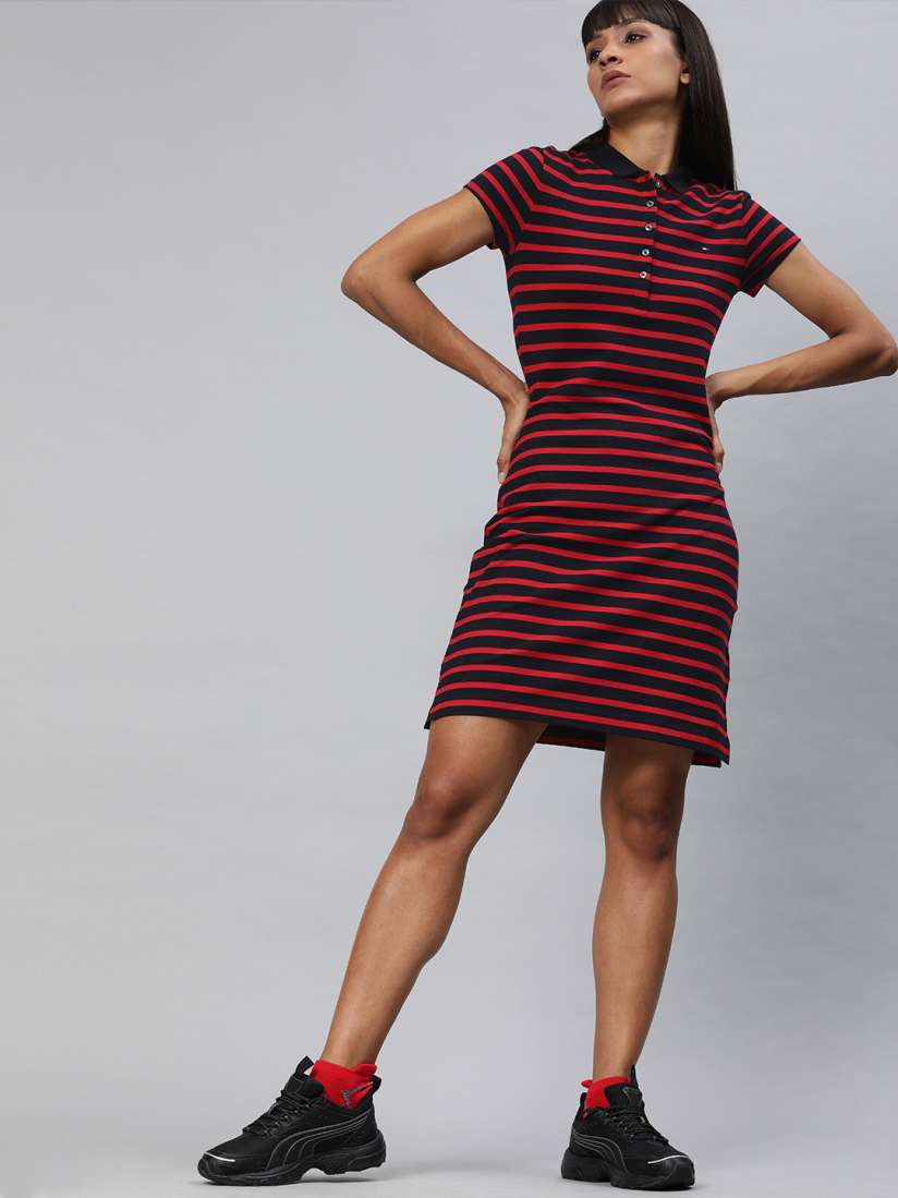 Buy Tommy Hilfiger Women Black Red Striped Slim Fit T shirt Dress Dresses for Women 11314276 Myntra