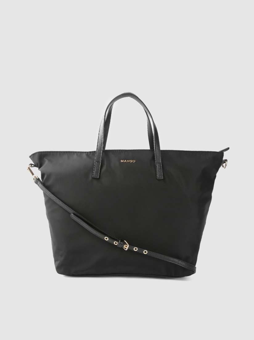 Mango black solid handheld bag with detachable sling strap cheap