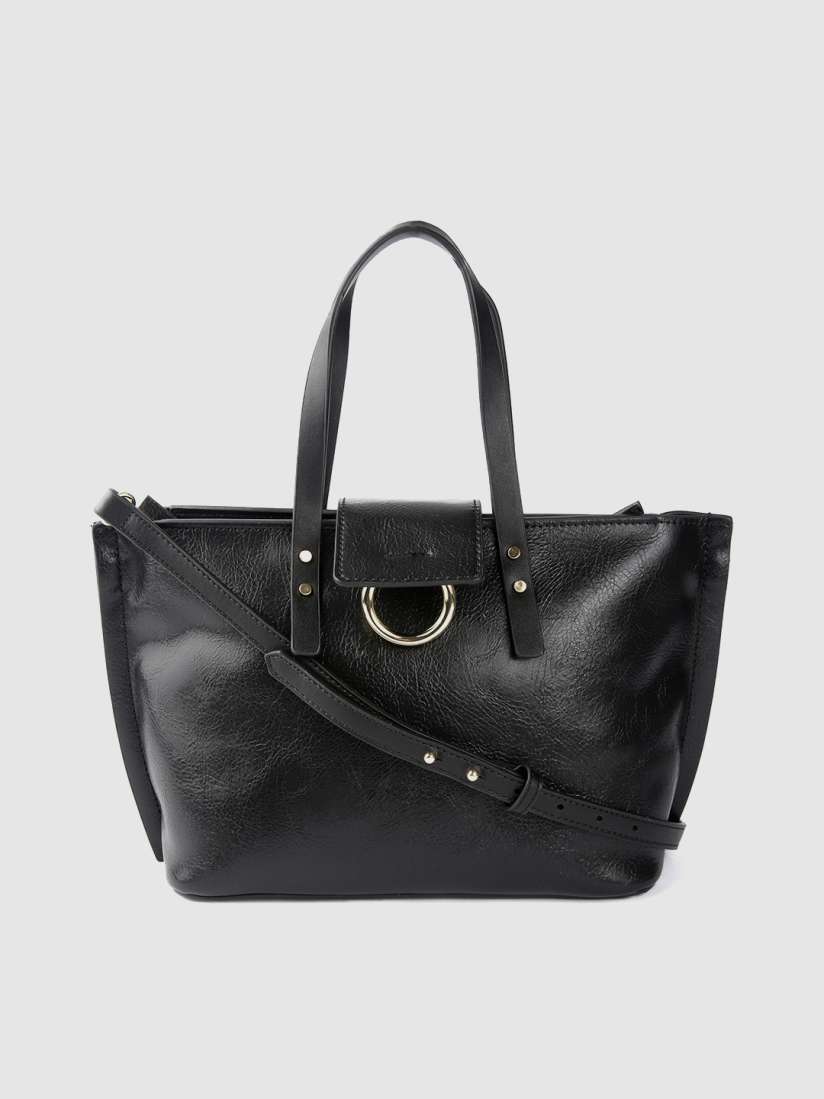 Mango black solid handheld bag with detachable sling strap sales