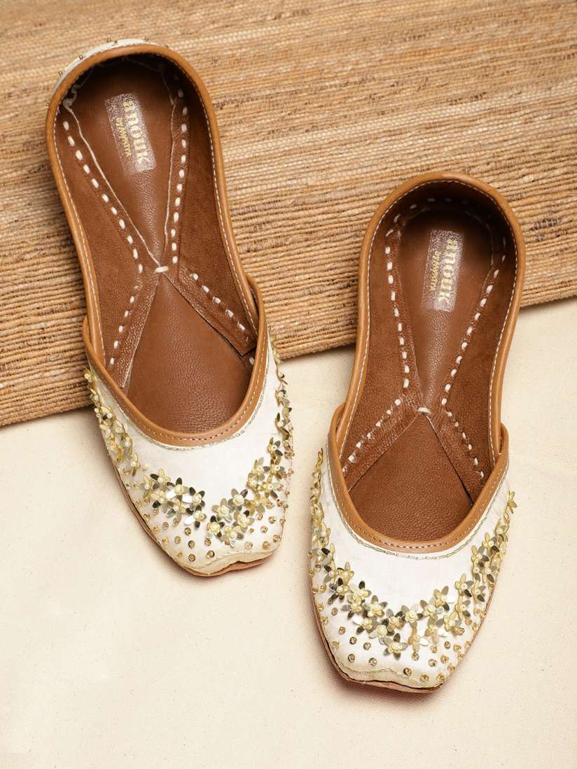 Buy Anouk Women Off White Gold Toned Embellished Mojaris Flats for Women 11317992 Myntra
