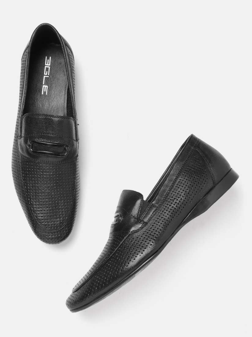 Buy Egle Men Black Leather Perforated Formal Slip Ons Formal Shoes for Men 11323158 Myntra