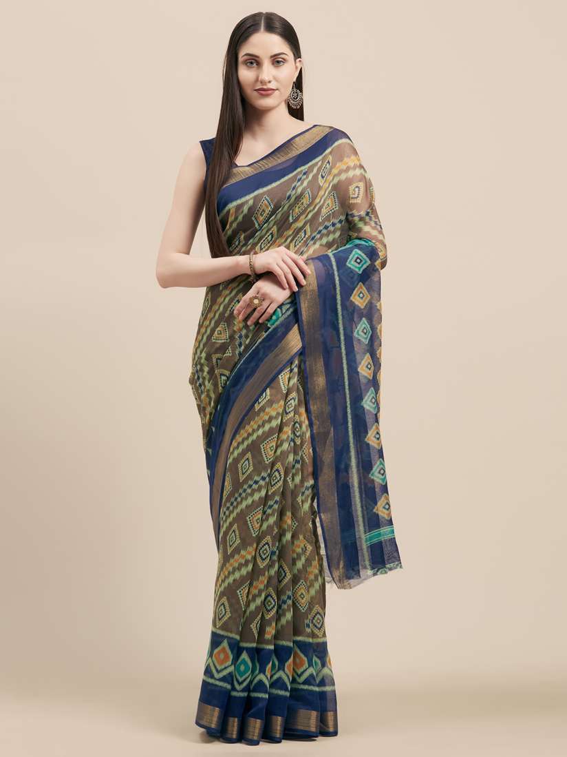 Buy Vaamsi Taupe Green Linen Blend Printed Saree Sarees for Women 11330322 Myntra
