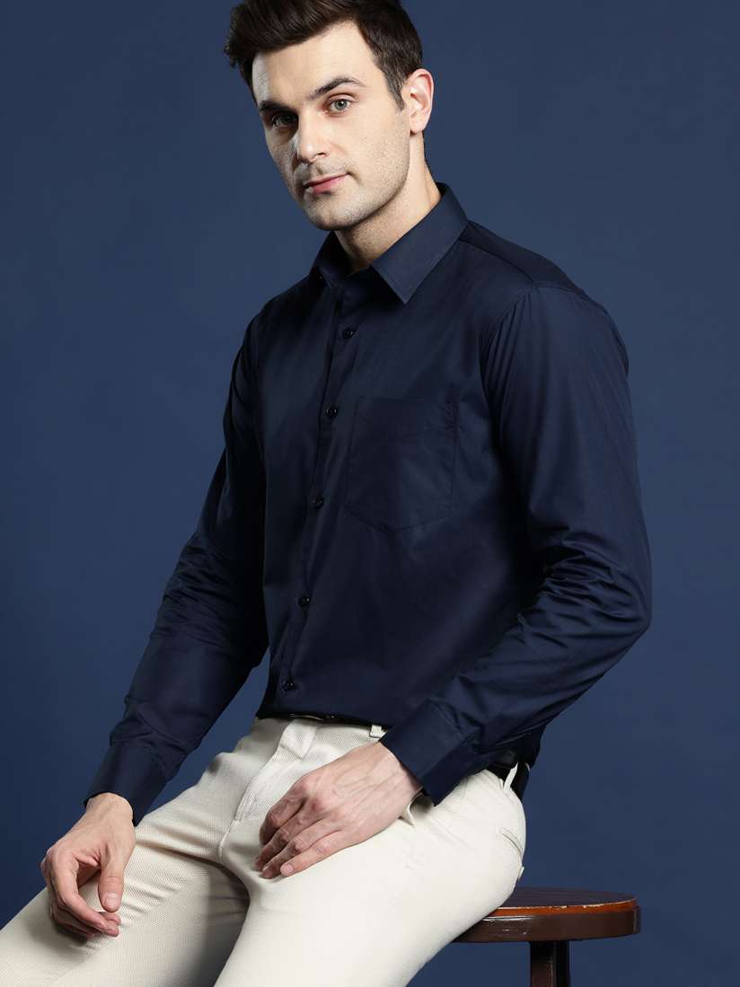 Buy Hancock Men Navy Blue Premium Slim Fit Wrinkle Free Solid Formal Shirt Shirts for Men 11331000 Myntra