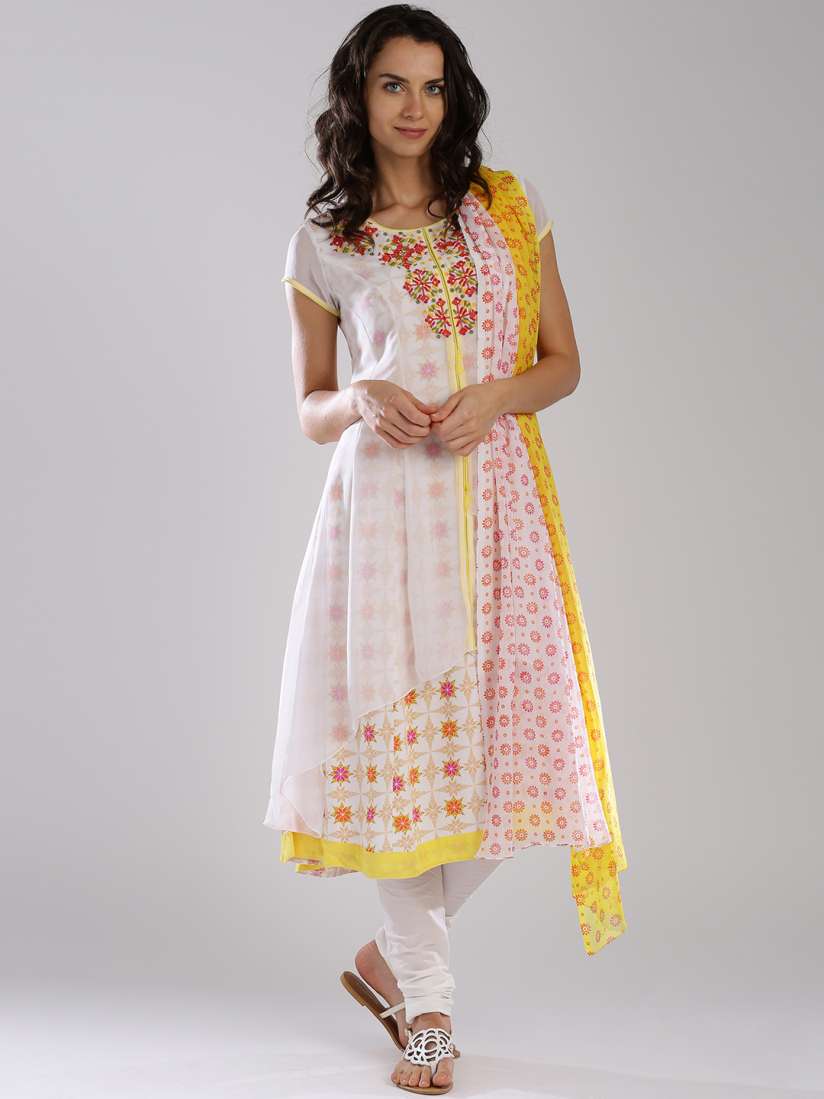 Buy IMARA White Printed Phulkari Churidar Kurta with Dupatta Kurta Sets for Women 1134318 Myntra
