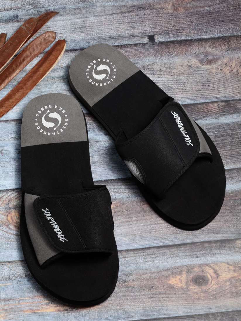 Buy Solethreads Men Black Grey Solid Sliders Flip Flops for Men 11343692 Myntra