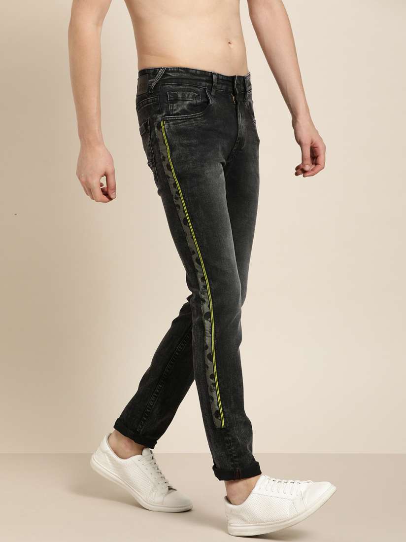 Side stripe jeans mens myntra hot sale