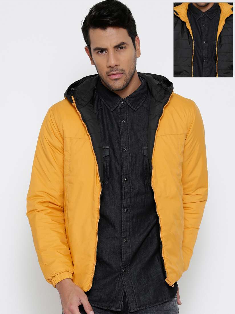 Buy Flying Machine Yellow Black Hooded Reversible Jacket Jackets for Men 1135063 Myntra
