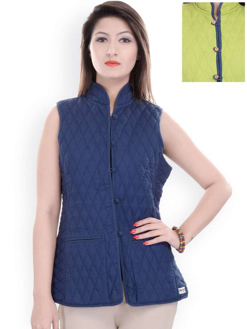 Buy Jaipur Kurti Blue Green Reversible Sleeveless Jacket Jackets for Women 1135103 Myntra