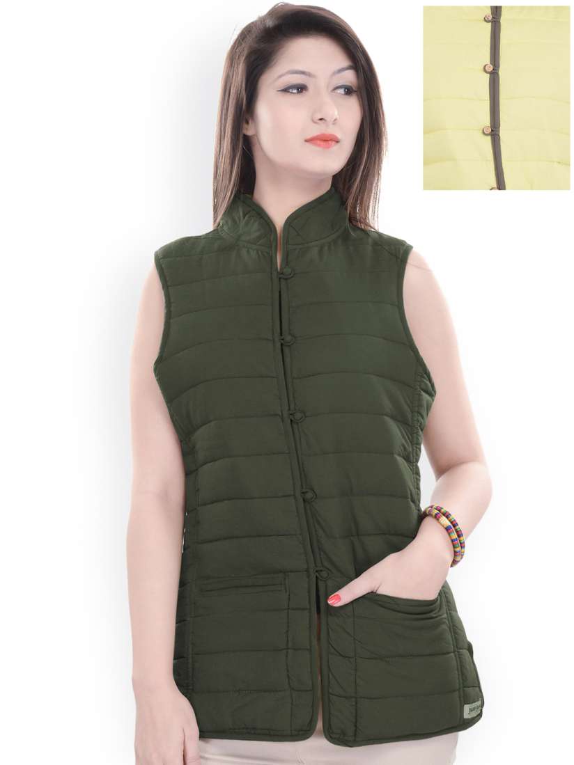 Buy Jaipur Kurti Green Yellow Reversible Sleeveless Jacket Jackets for Women 1135109 Myntra