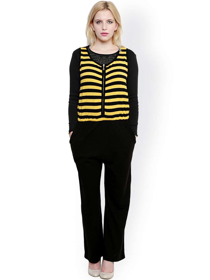 Buy Renka Yellow Black Striped Jumpsuit Jumpsuit for Women 1135122 Myntra