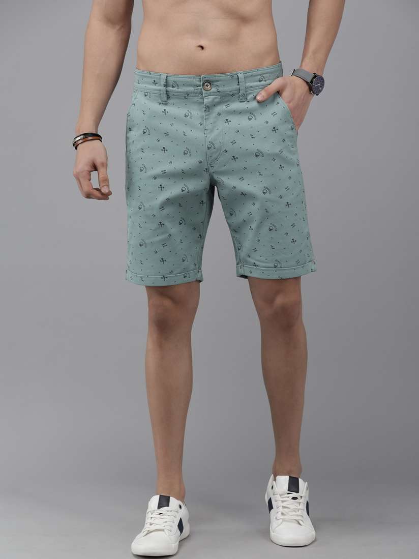 Buy Roadster Men Turquoise Blue Black Conversational Printed Regular Fit Chino Shorts Shorts for Men 11351442 Myntra
