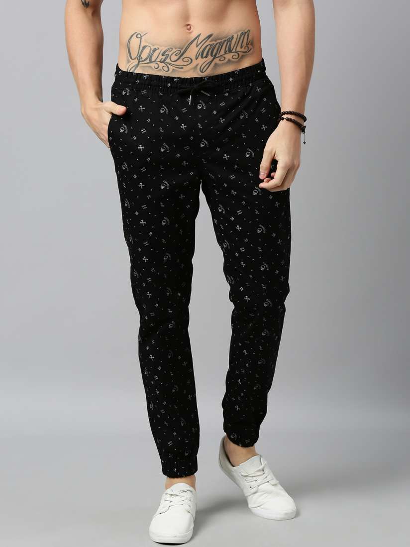 Buy Roadster Men Black White Printed Joggers Trousers for Men 11351452 Myntra