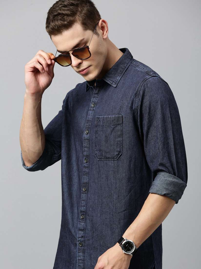 Buy WROGN Men Blue Slim Fit Washed Casual Denim Shirt Shirts for Men 11361246 Myntra