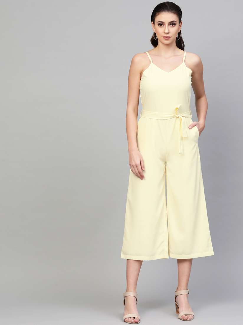 Buy SASSAFRAS Women Cream Coloured Solid Culotte Jumpsuit Jumpsuit for Women 11364318 Myntra