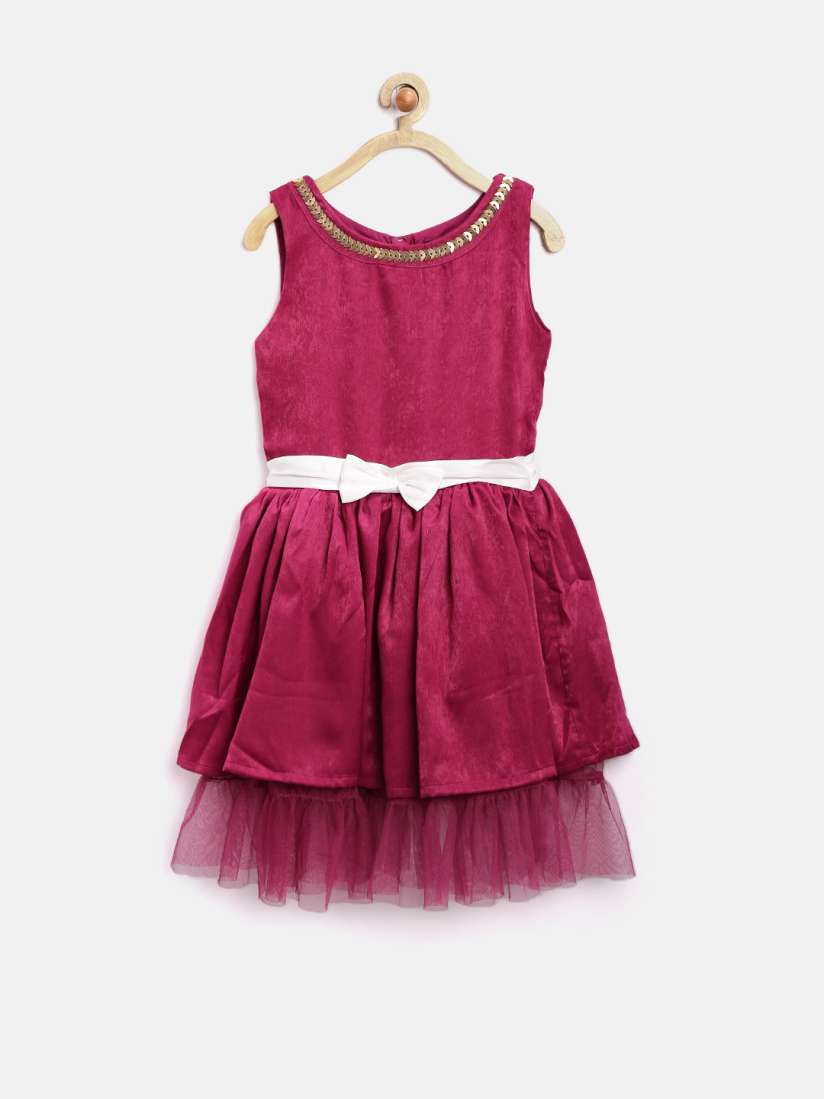 Buy Gini Jony Gold Girls Burgundy Fit Flare Dress Dresses for Girls 1136469 Myntra