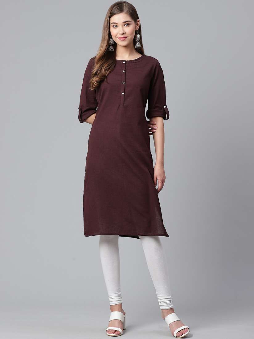 Buy W Women Brown Solid Straight Kurta Kurtas for Women 11369390 Myntra