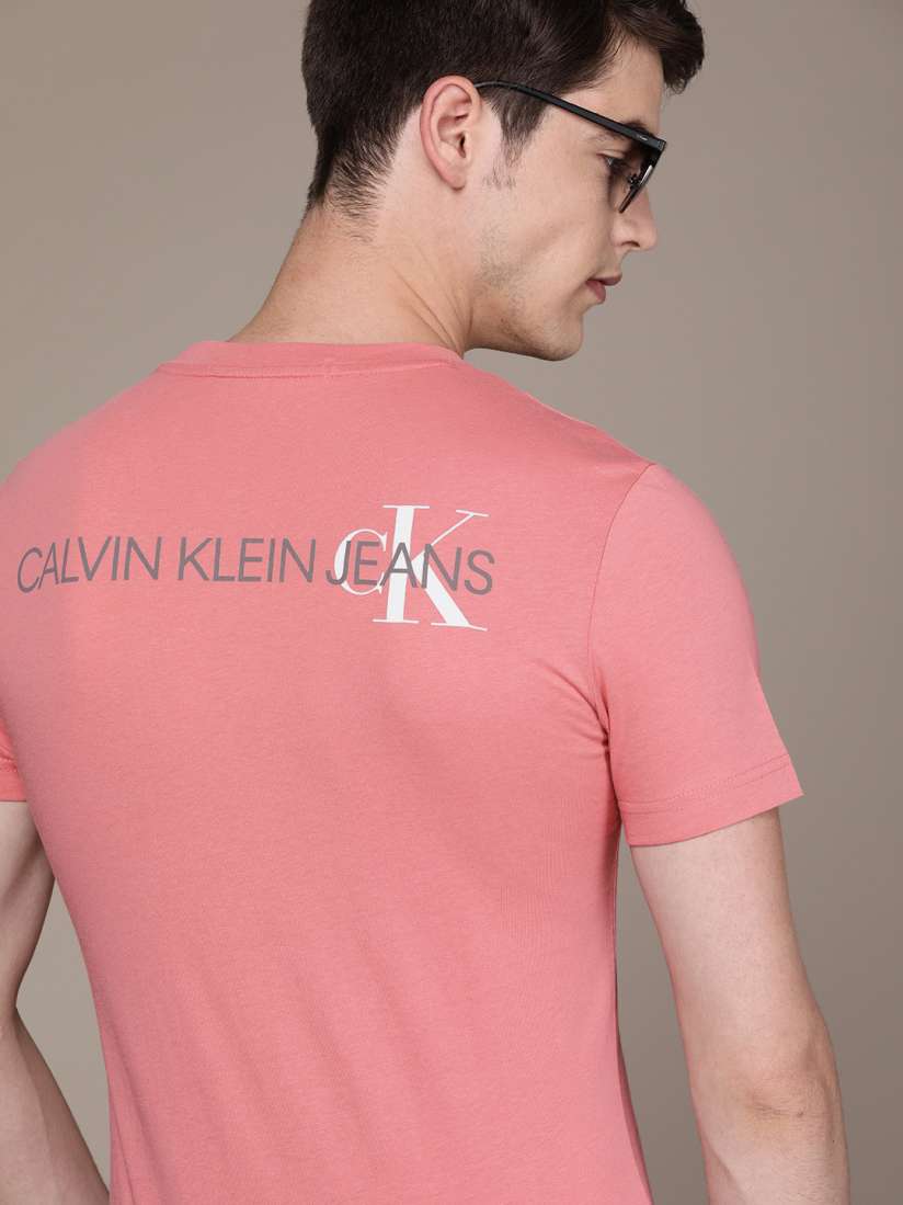 Buy Calvin Klein Jeans Men Pink Printed Round Neck Pure Cotton T shirt Tshirts for Men 11370366 Myntra
