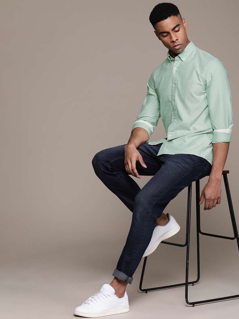 Buy Calvin Klein Jeans Men Sea Green Slim Fit Self Design Smart Casual Shirt Shirts for Men 11370834 Myntra