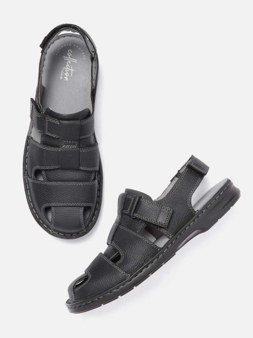 Buy Clarks Men Black Solid Leather Fisherman Sandals Sandals for Men 11381472 Myntra