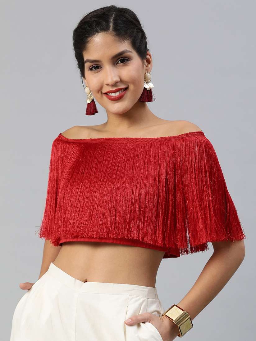 red fringe crop top