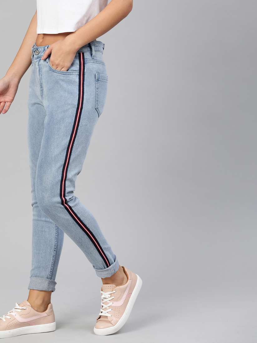 Side stripe jeans myntra cheap