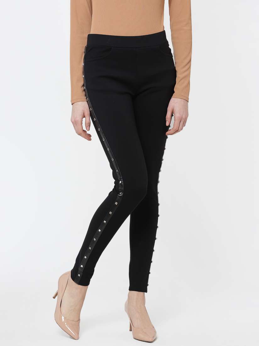 Buy Deewa Women Black Solid Treggings with Studded Detail Jeggings for Women 11394982 Myntra