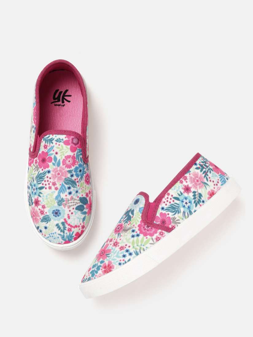 Buy YK Girls Teal Blue Pink Floral Print Slip On Sneakers Casual Shoes for Girls 11395038 Myntra