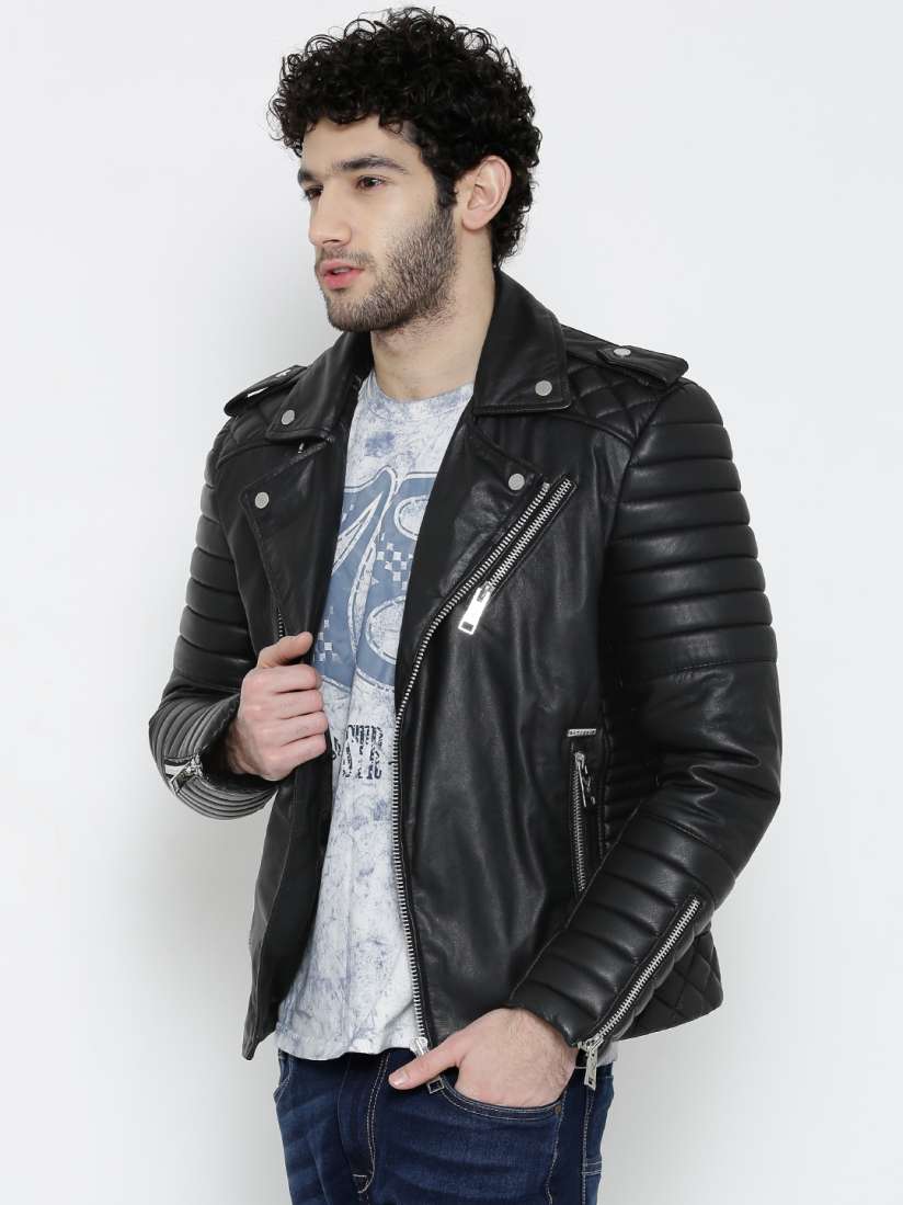 Buy BARESKIN Black Panelled Leather Jacket Jackets for Men Myntra