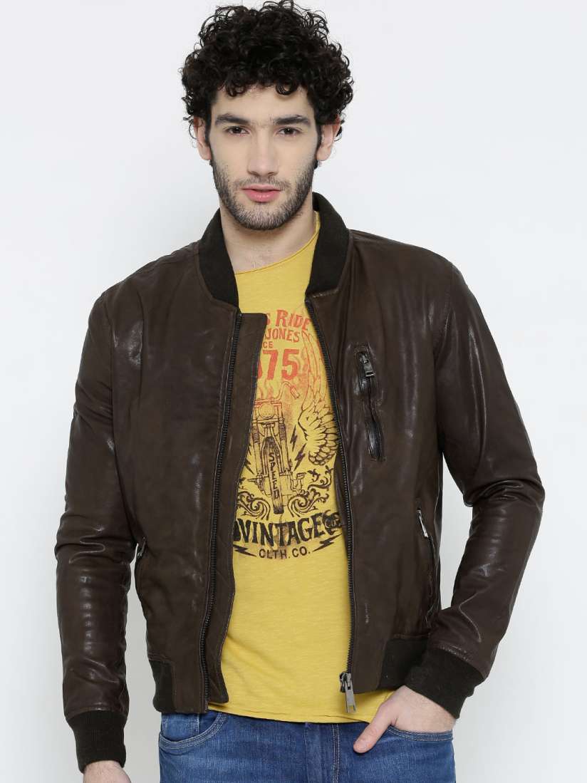 Buy BARESKIN Brown Leather Jacket Jackets for Men 1139709 Myntra