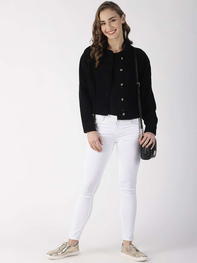 Buy Blue Saint Women Black Solid Denim Jacket Jackets for Women 11400174 Myntra