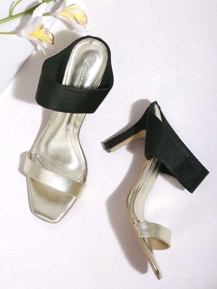 Buy DressBerry Women Gold Toned Black Colourblocked Slim Heels Heels for Women 11405818 Myntra