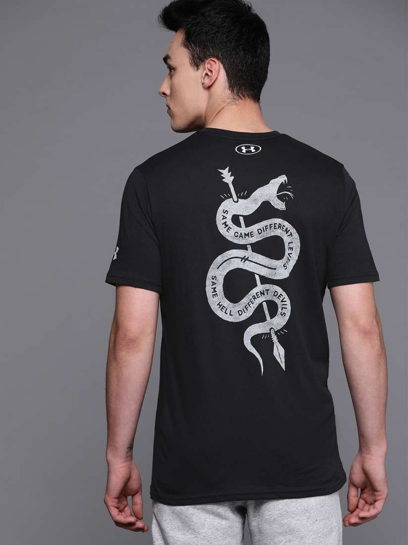 Buy UNDER ARMOUR Men Black Grey Printed Back Project Rock Snake Training T shirt Tshirts for Men 11410126 Myntra