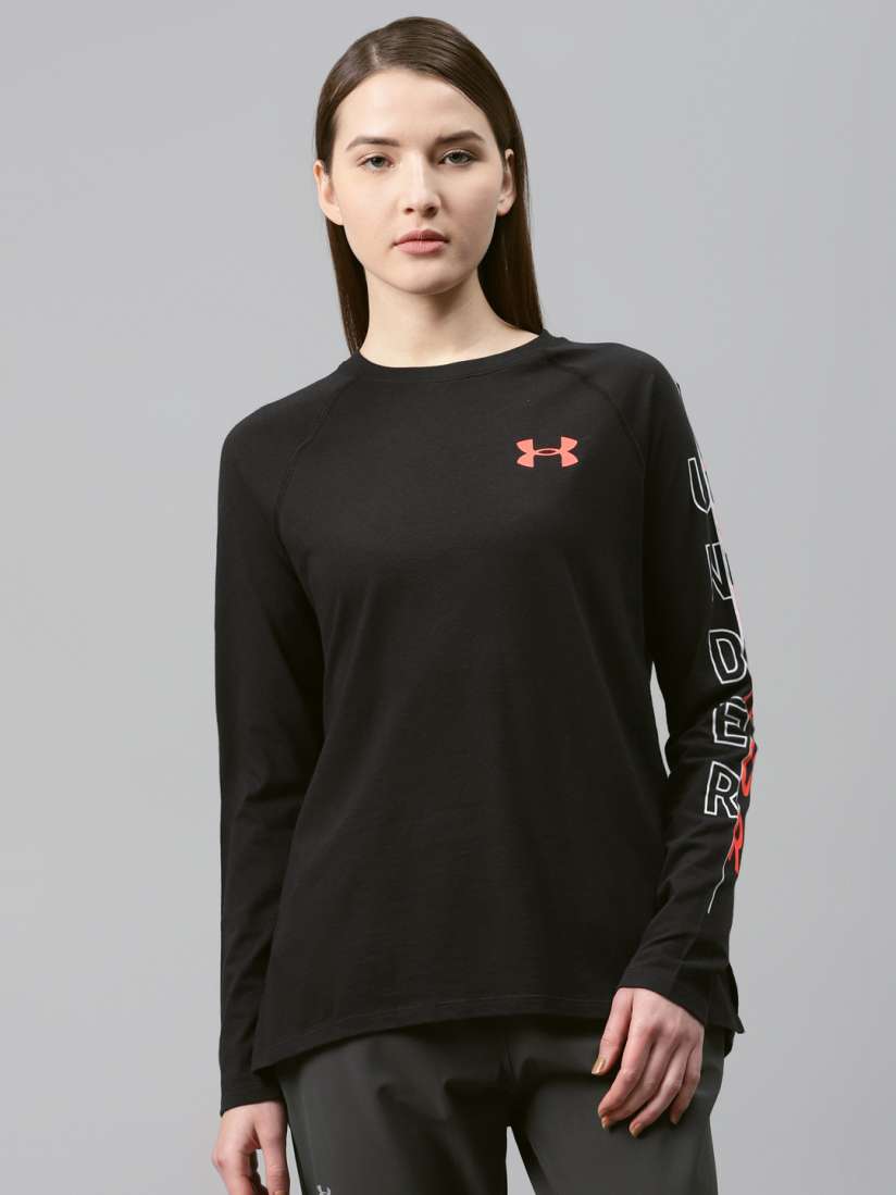 Buy UNDER ARMOUR Men Black Solid Graphic Long Sleeve Training T shirt Tshirts for Women 11411112 Myntra