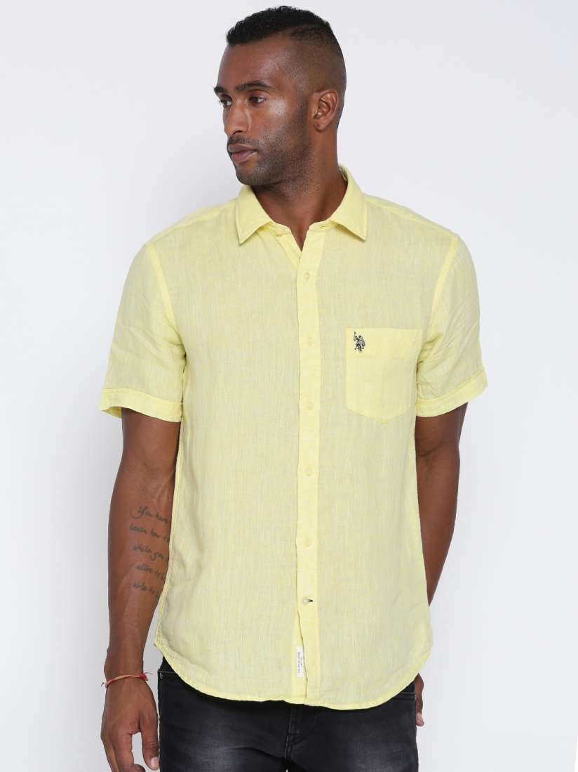 Buy U.S. Polo Assn. Men Yellow Linen Tailored Fit Solid Casual Shirt Shirts for Men 1141879 Myntra