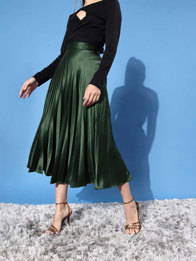 Buy Uptownie Lite Satin Pleated Flared Midi Skirt Skirts for Women 11425702 Myntra