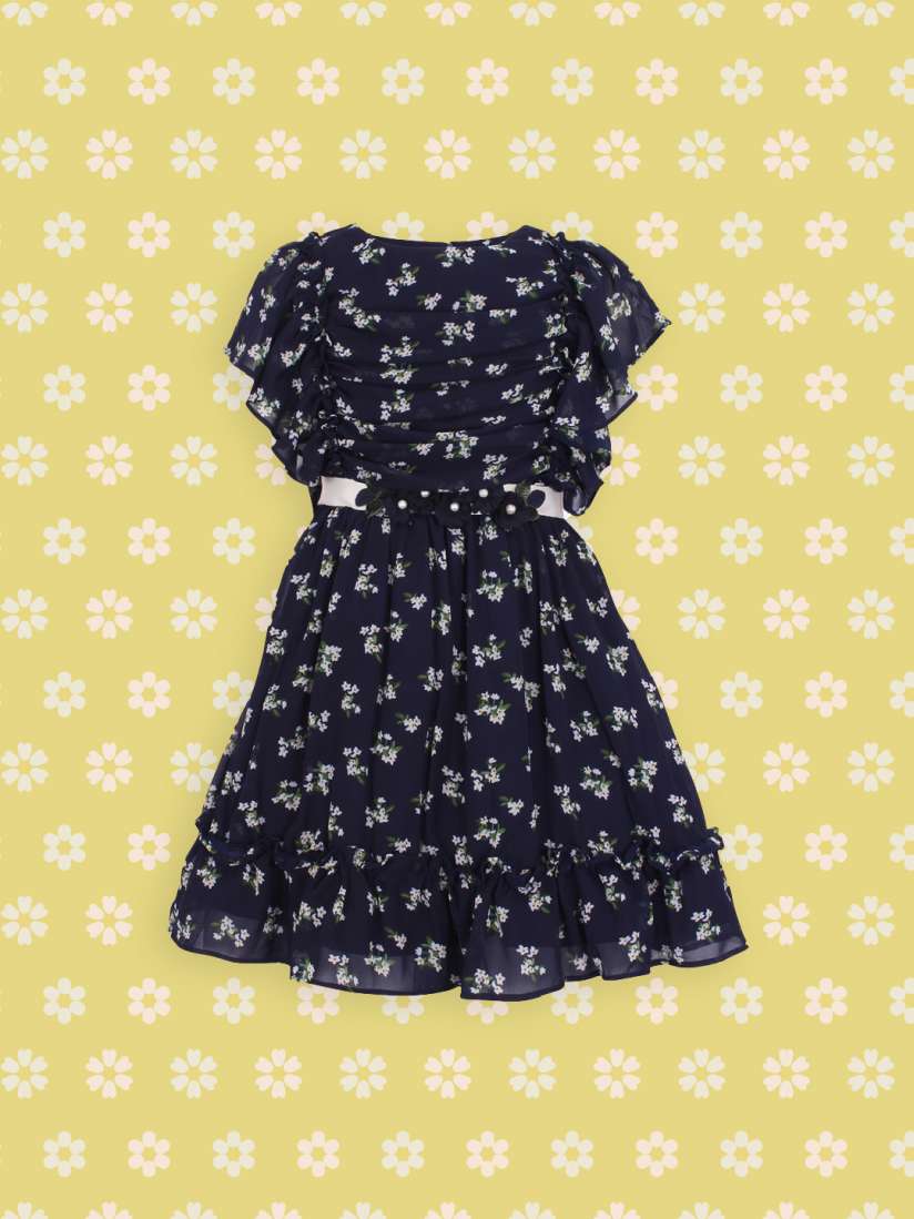 Buy CUTECUMBER Girls Navy Blue White Printed Fit and Flare Dress Dresses for Girls 11427724 Myntra