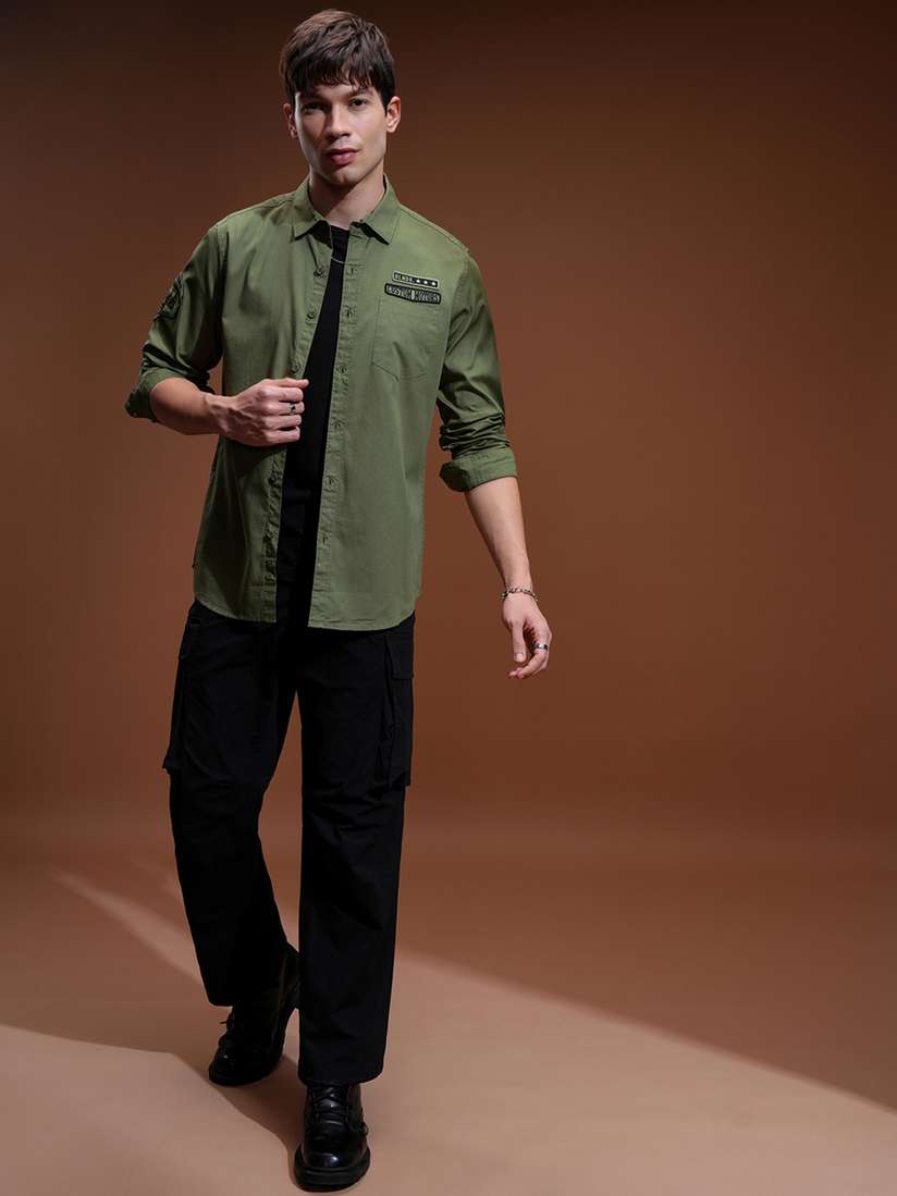Buy HIGHLANDER Men Olive Green Slim Fit Solid Casual Shirt - Shirts for Men  11434604 | Myntra