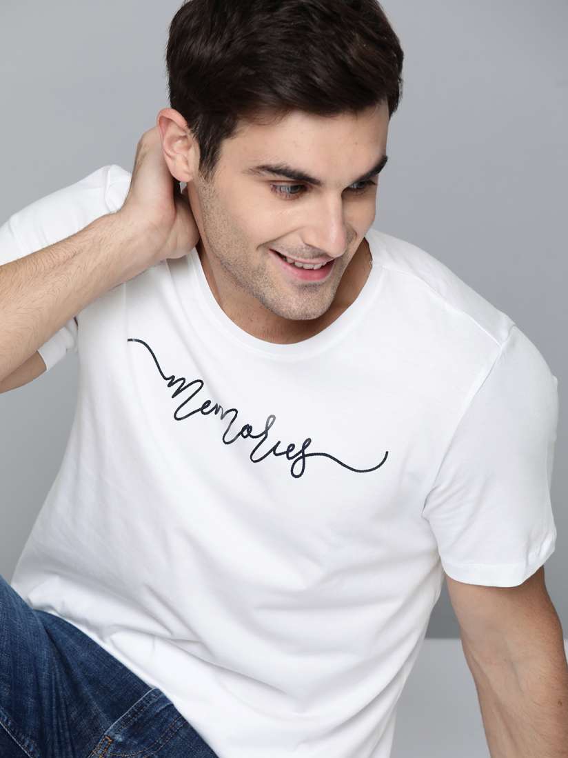 Buy Mast Harbour Men White Printed Detailed Round Neck Pure Cotton T shirt Tshirts for Men 11434688 Myntra