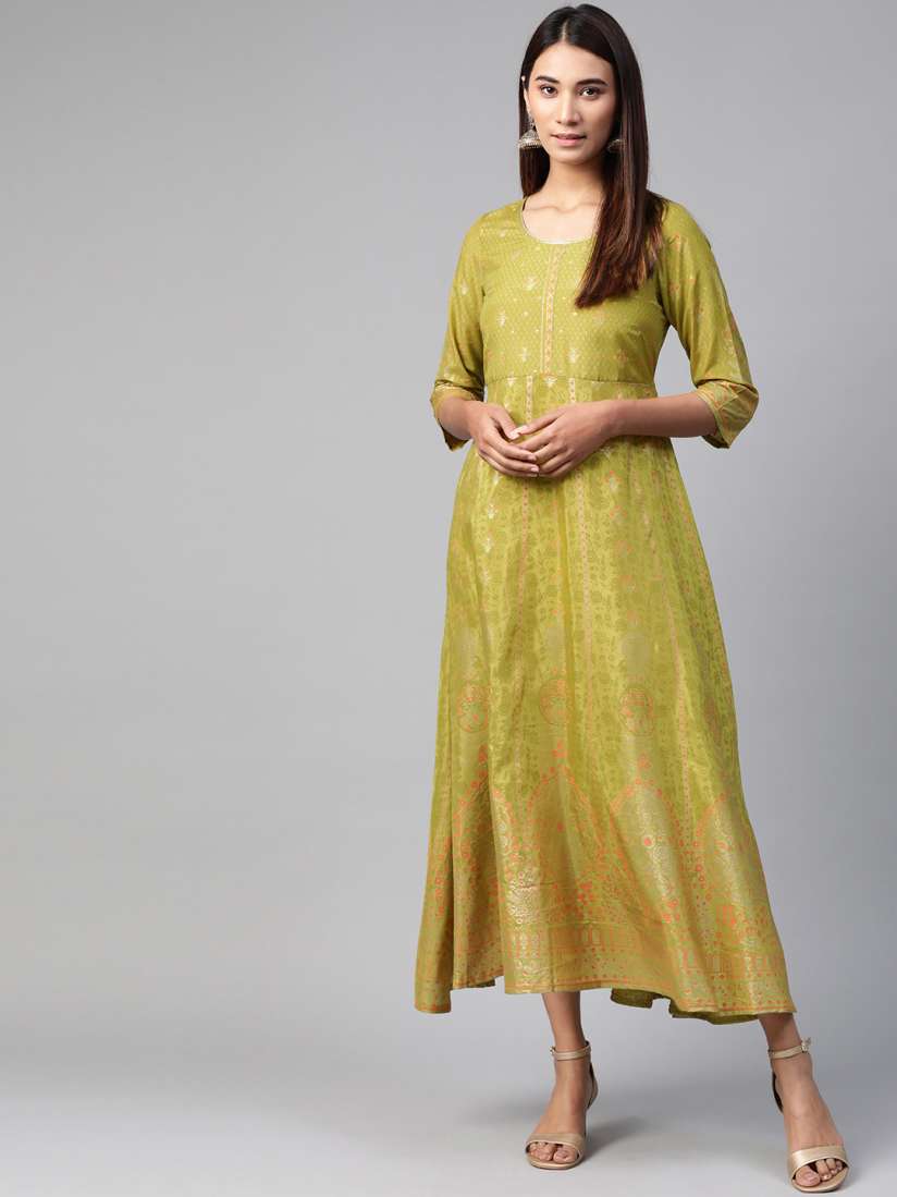 Buy AURELIA Women Green Pink Printed Maxi Dress Ethnic Dresses for Women 11434824 Myntra