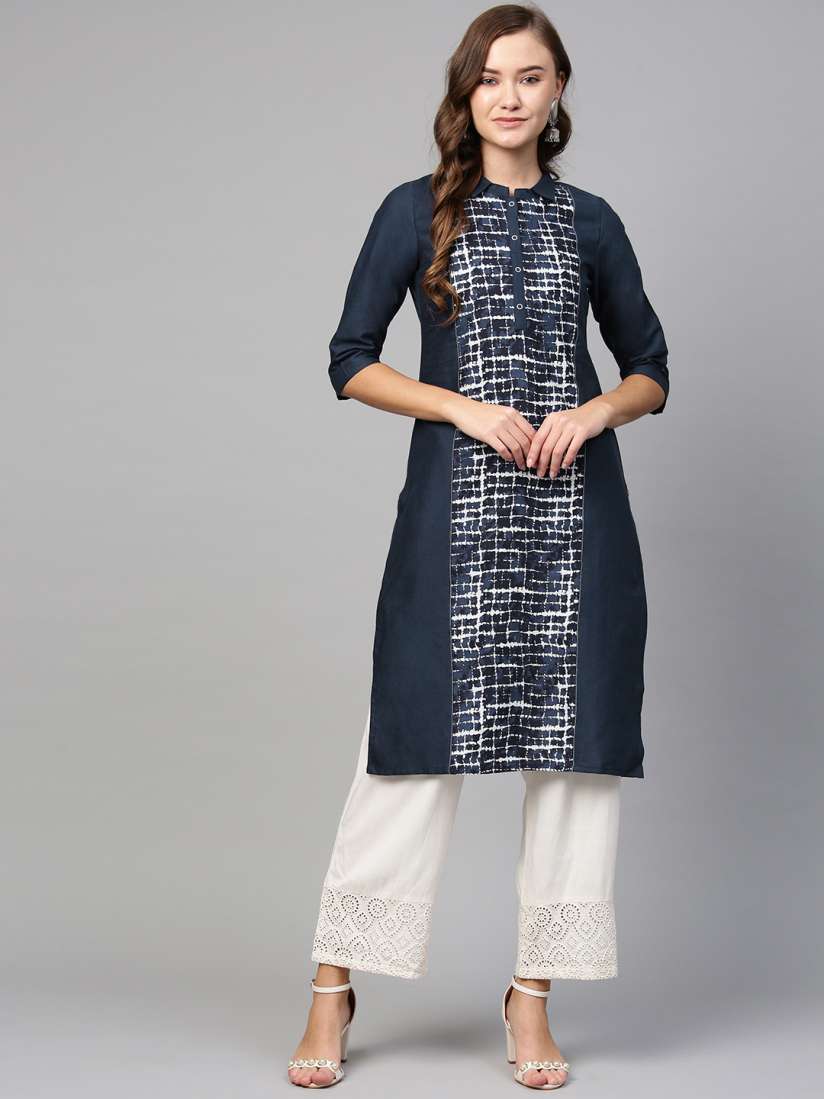 Buy AURELIA Women Navy Blue White Printed Straight Kurta Kurtas for Women 11435018 Myntra